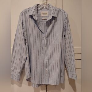Grayson The Hero Striped Button Front Shirt Blue Large (4) 100% Cotton